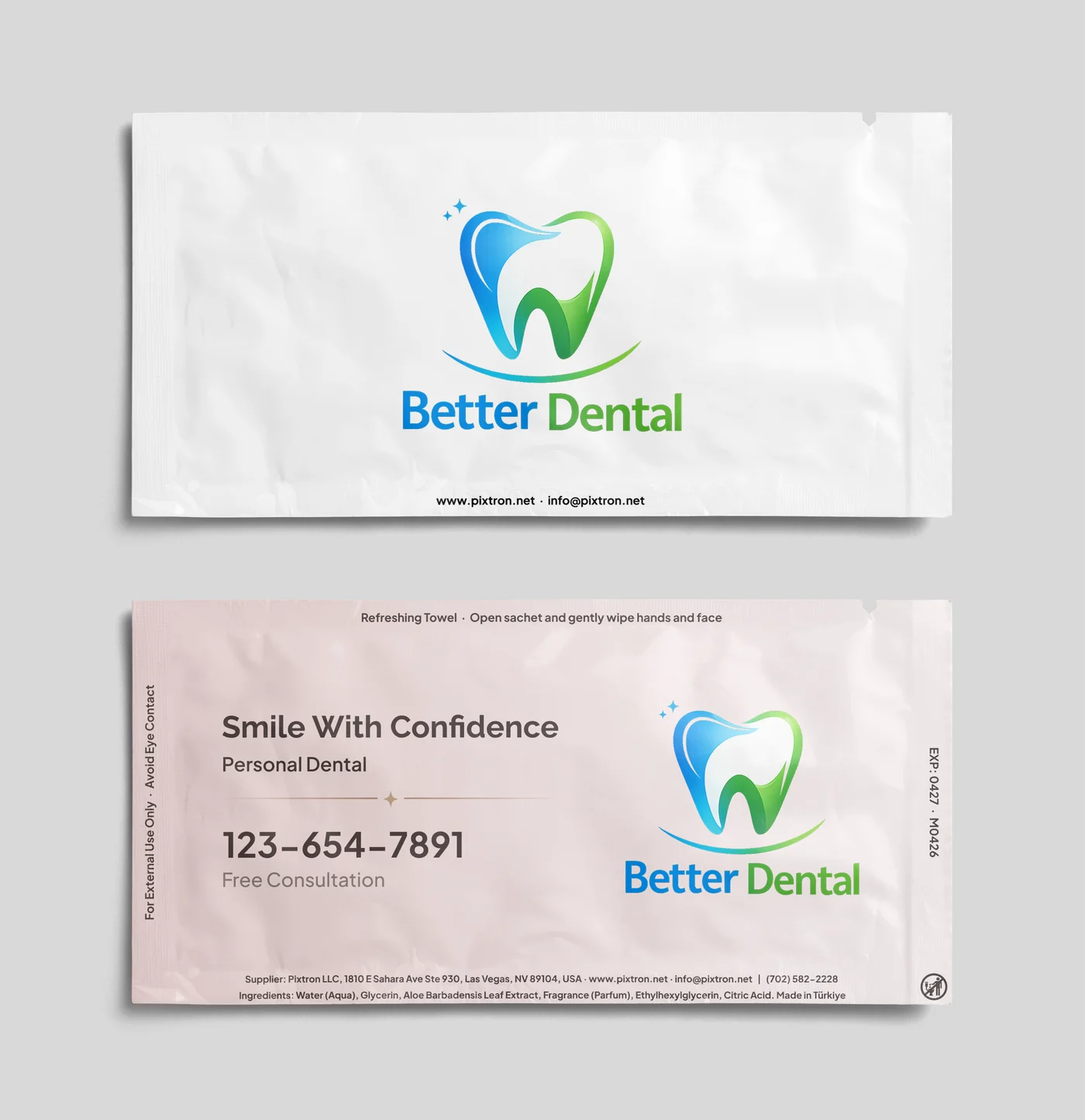 Better Dental branded wet wipe design front view