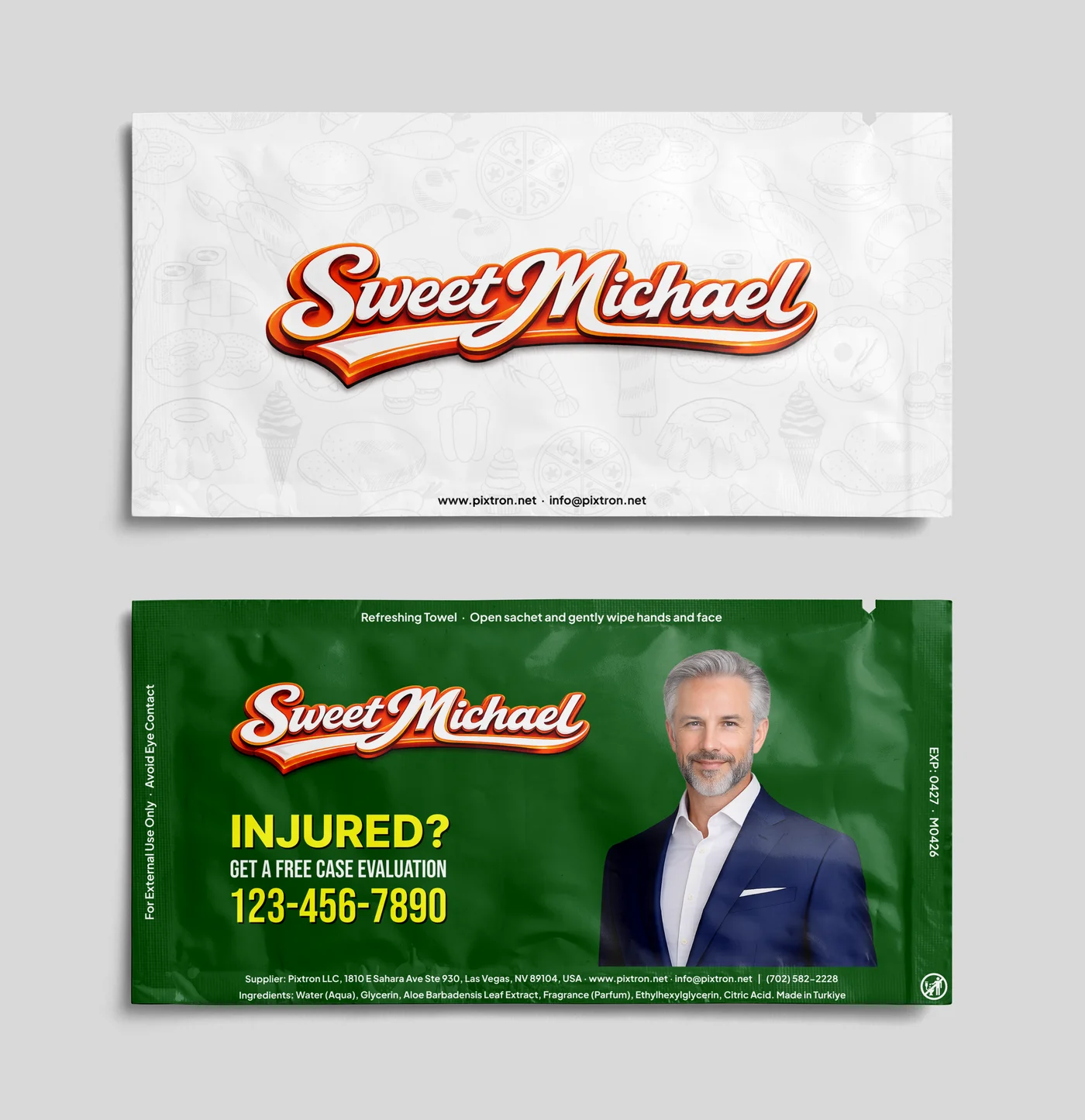 Sweet Michael branded wet wipe design front view